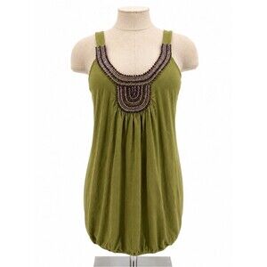 Apart Green Beaded Tank Top Sleeveless Boho Long Size US 6